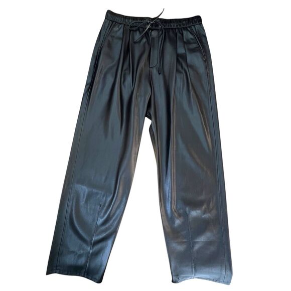Zara Black Faux Leather‎ Vegan High Rise Pockets Drawstring Jogger Pants Small - Picture 6 of 9